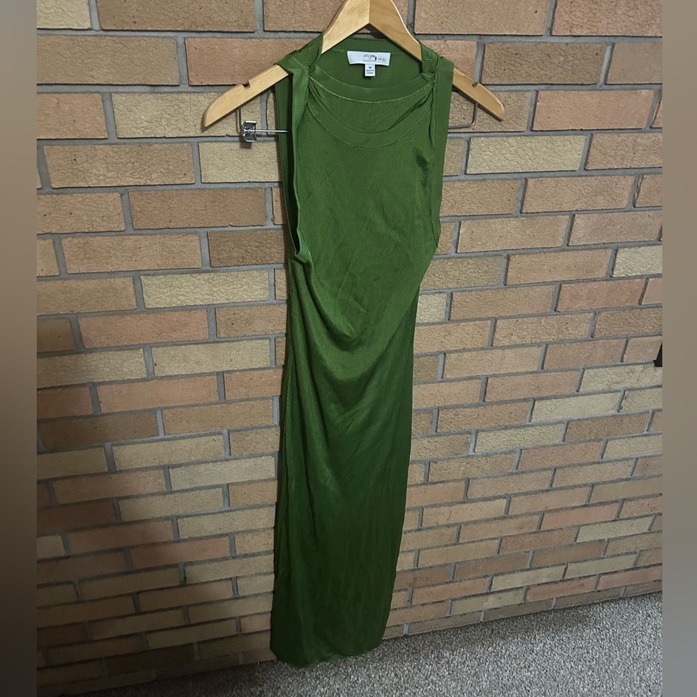 RTR Atlein Collective Green Midi Dress Layered Stretch Bodycon Sheath Size M - Picture 3 of 6